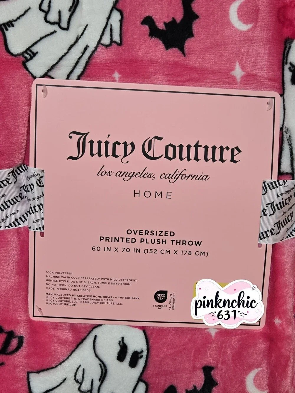 VIRAL JUICY COUTURE HOT PINK CROWN & LOGO GHOST PLUSH THROW BLANKET